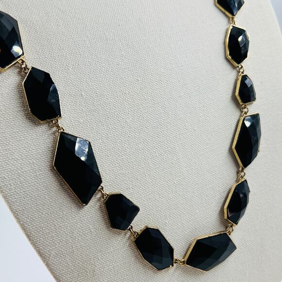 New York and Company Black and Gold Tone Necklace 32” Statement Dramatic - Picture 10 of 13